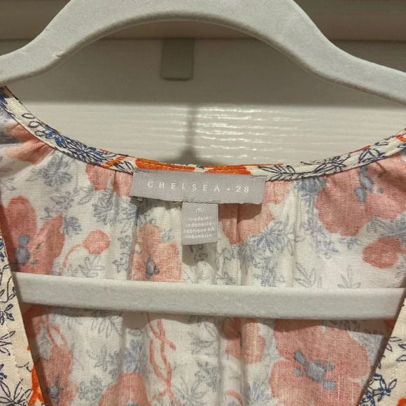 Chelsea28 Ruffle Sleeve Button-Up Linen Blend Dress in Ivory Lenora Floral - Picture 5 of 8